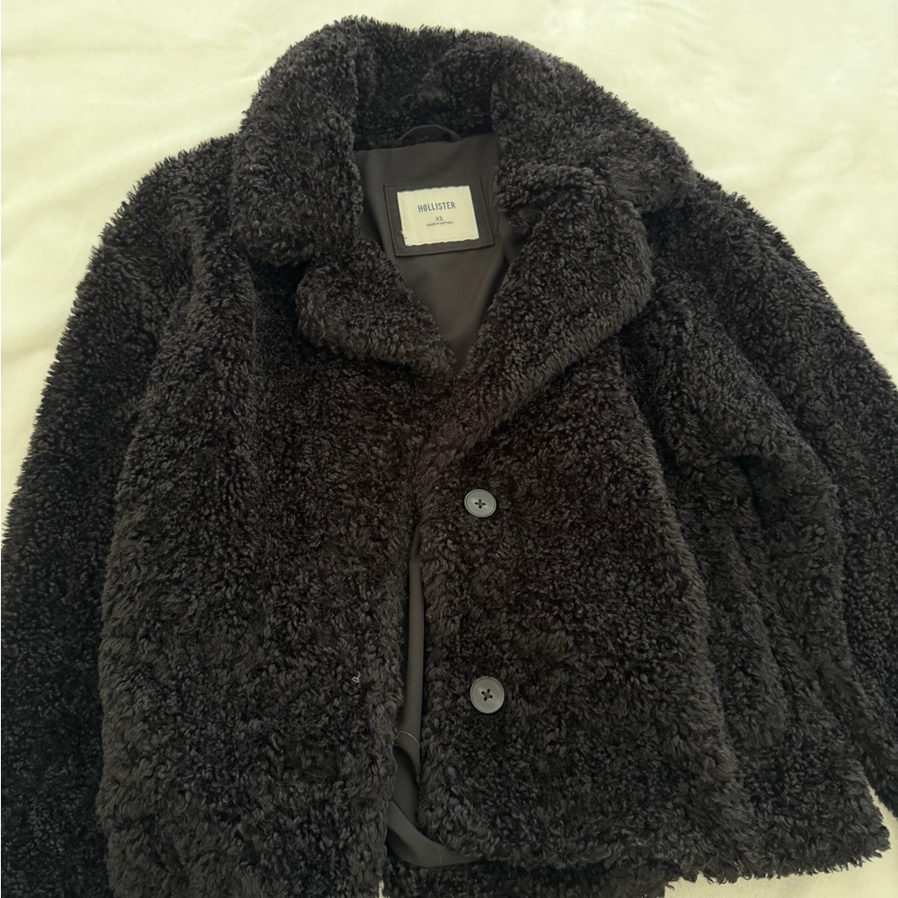Hollister Black Plush Sherpa Coat